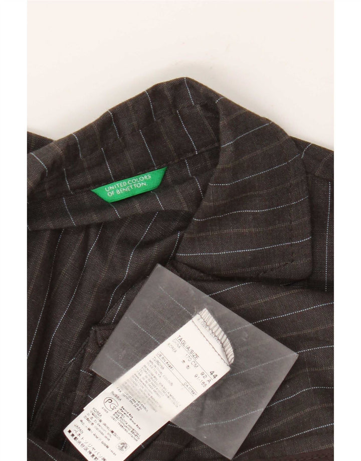 Benetton Womens 2 Button Blazer Jacket IT 44 Medium Grey Striped Viscose