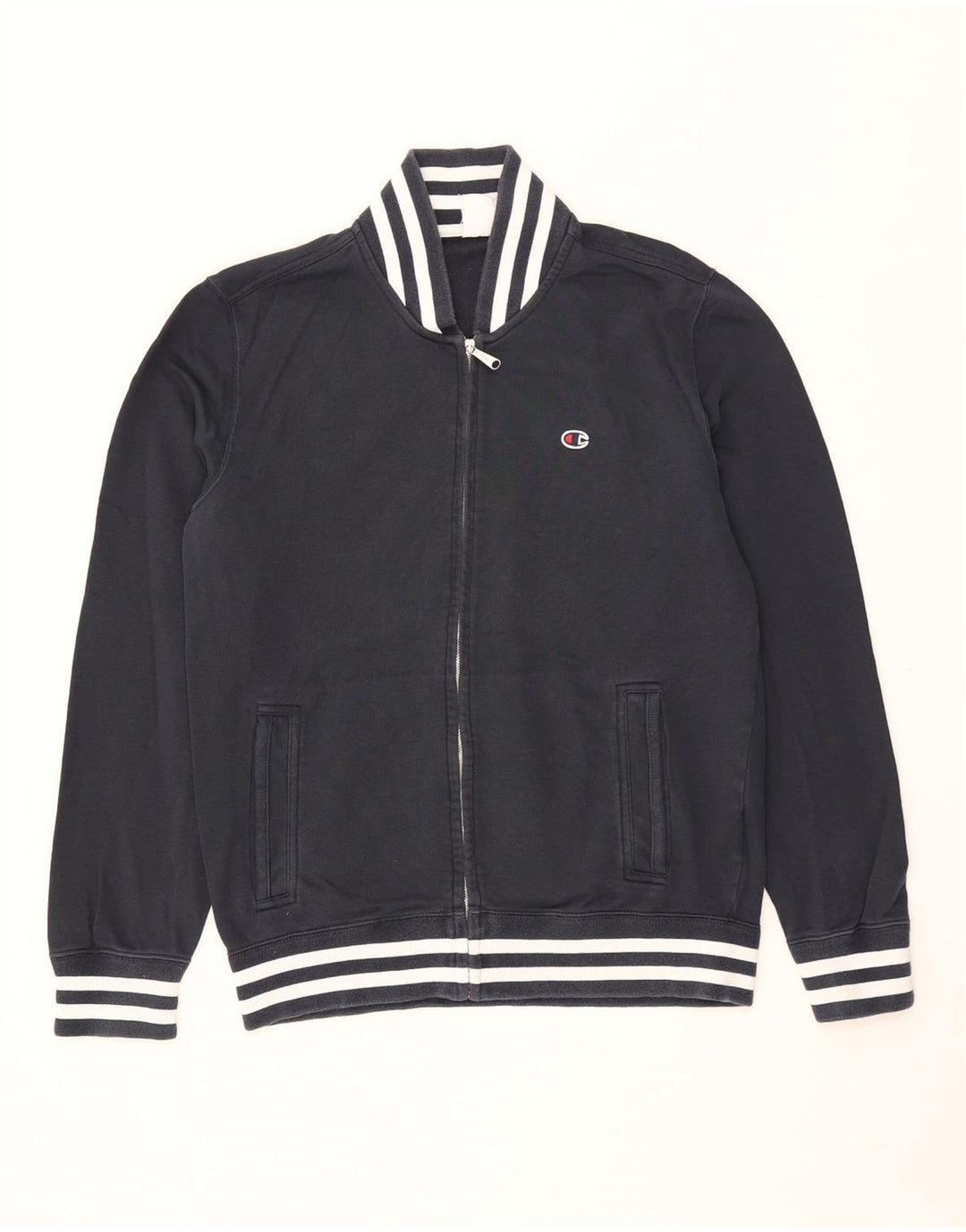 CHAMPION Mens Tracksuit Top Jacket Medium Navy Blue Striped Cotton