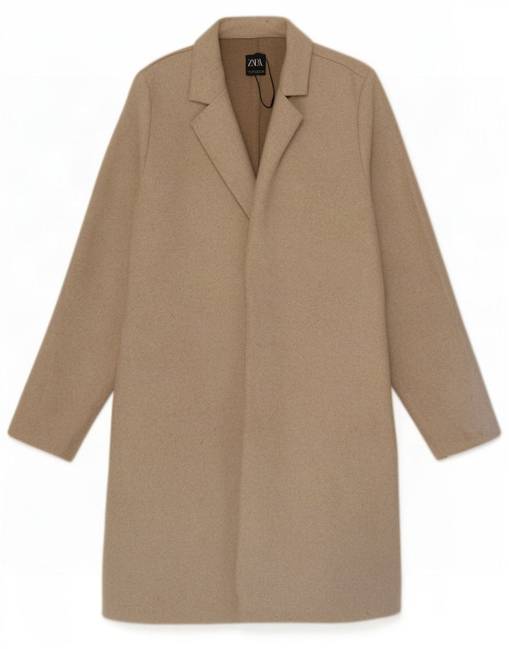 Zara Womens Open Overcoat UK 10 Small Beige Polyester