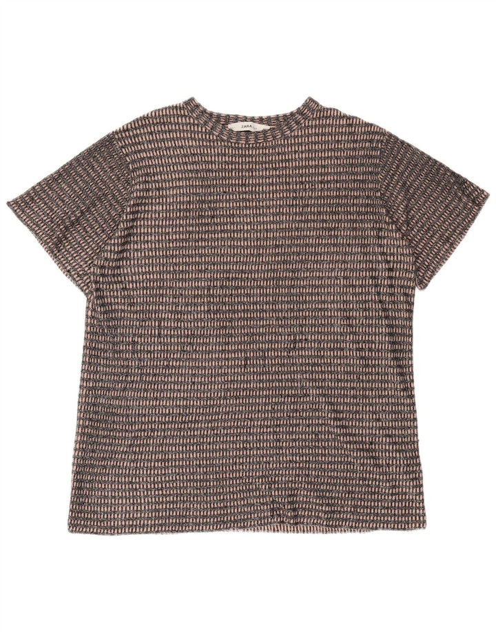 Zara Womens Oversized T-Shirt Top UK 14 Medium Black Striped Polyester