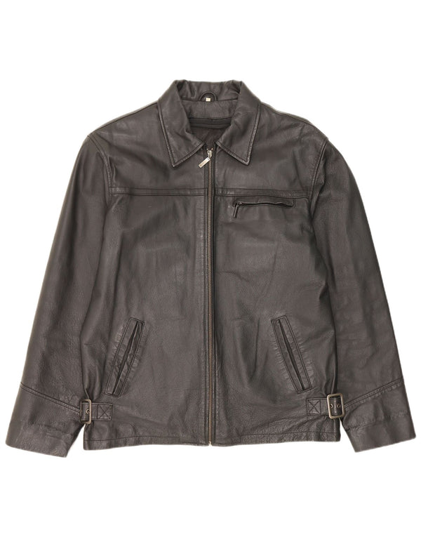 Vintage Mens Leather Jacket IT 48 Medium Black Leather