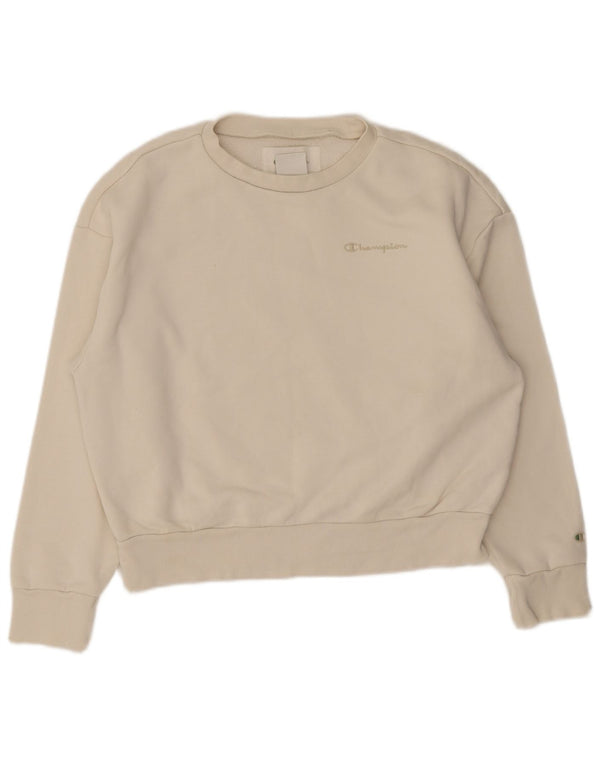 Champion Womens Oversized Sweatshirt Jumper UK 16 Large Off White Bomuld