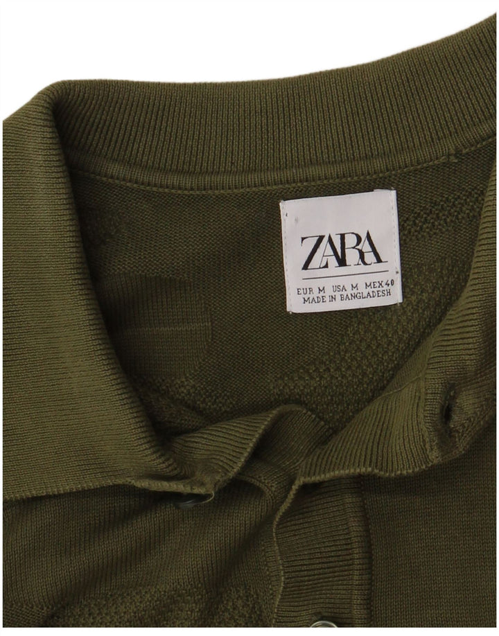 Zara Mens Polo Shirt Medium Khaki Camouflage