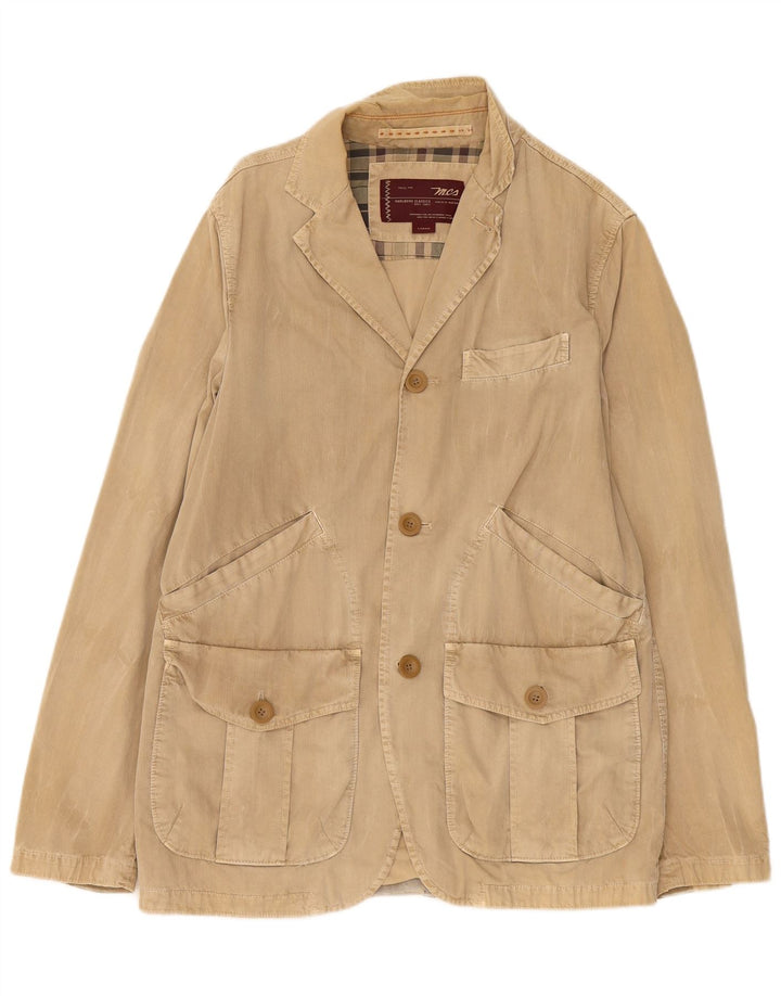 Marlboro Classics Mens 3 Button Blazer Jacket UK 40 Large Beige Cotton