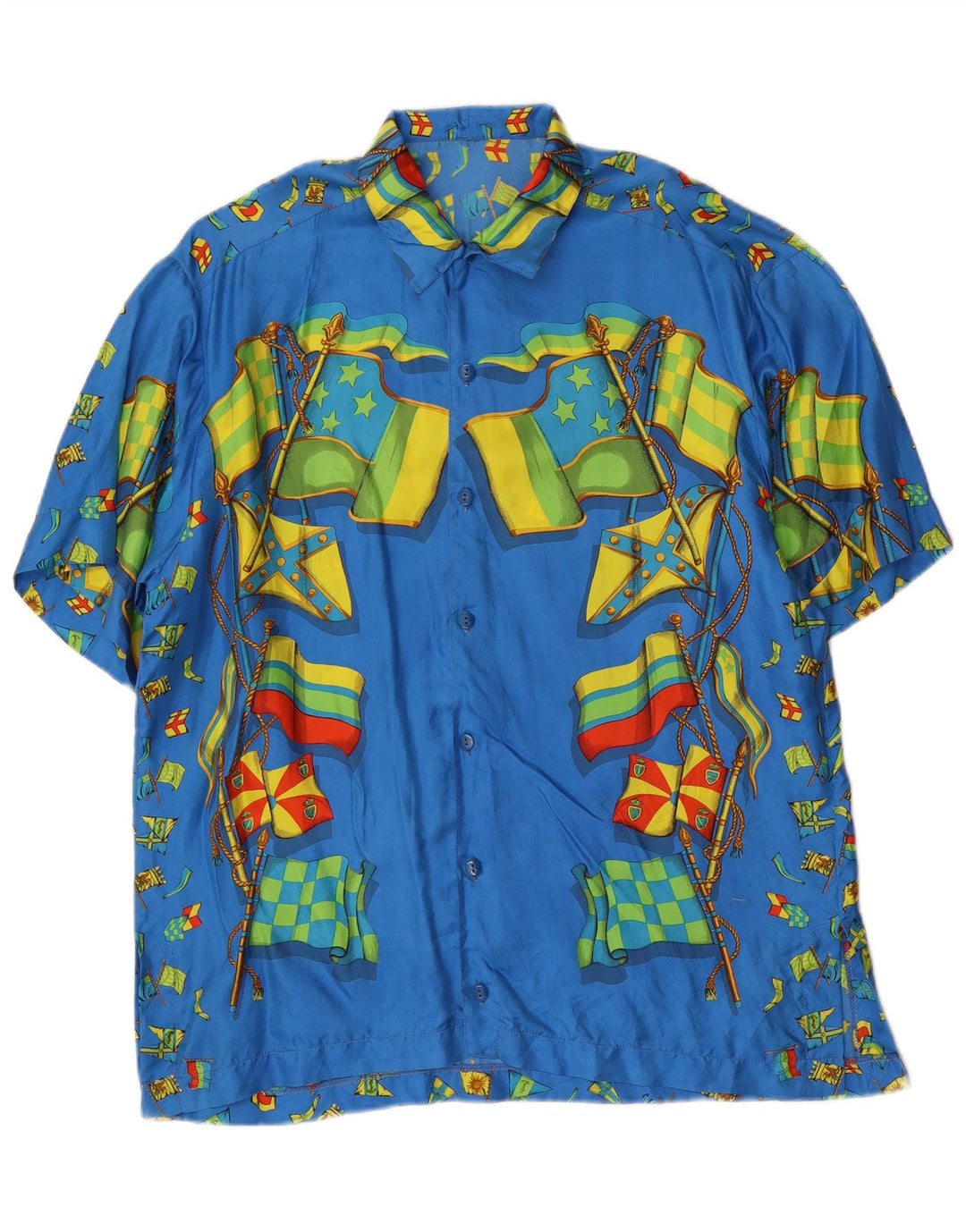 Camisa masculina vintage abstrata padrão manga curta azul grande