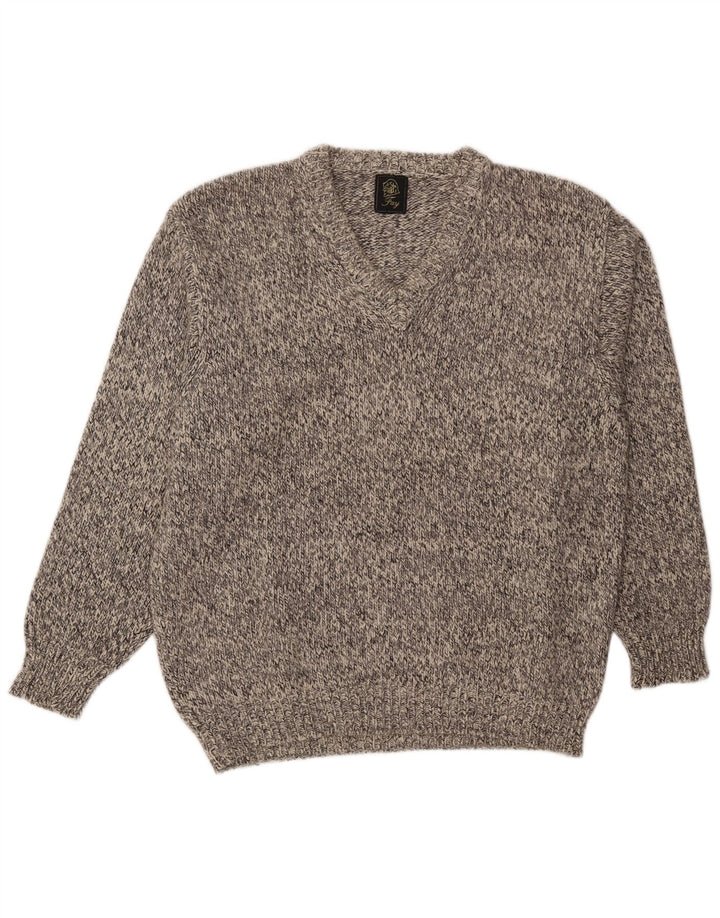 Fay Mens V-Neck Jumper Sweater 2XL Grey Flecked Wool