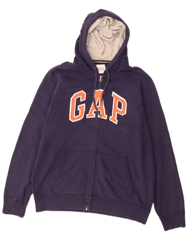 Gap Mens Graphic Zip Hoodie Sweater Large Navy Blue Cotton