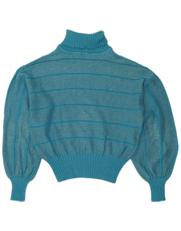 Pulover vintage cu gât rulat pentru femei UK 16 mare cu dungi albastre