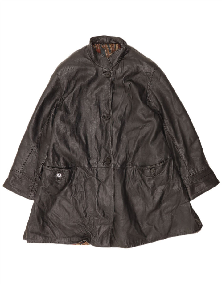 VINTAGE Womens Oversized Leather Coat IT 44 Medium Black Leather
