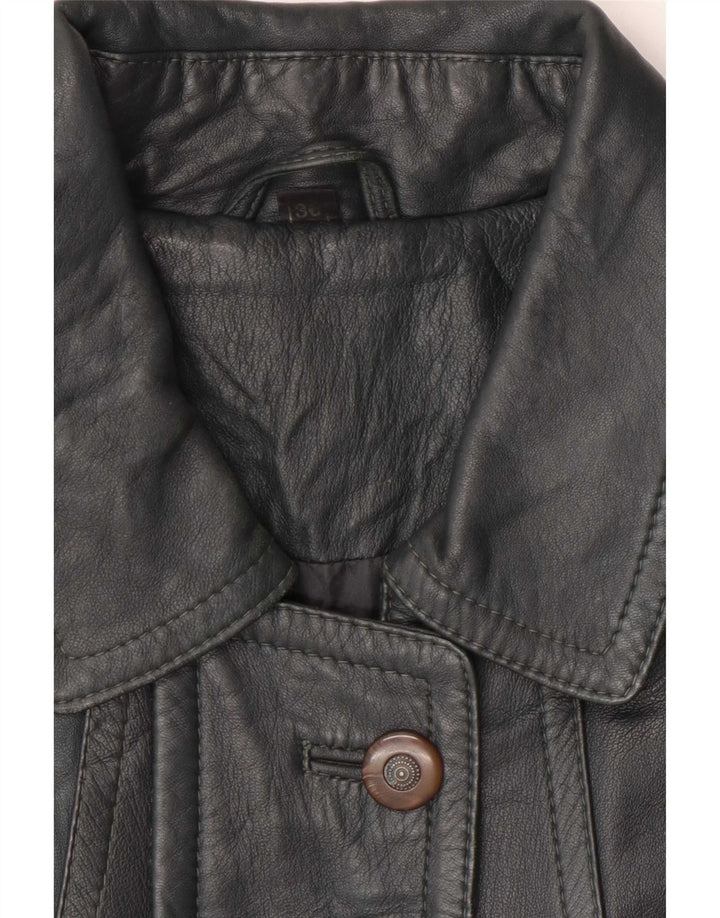 Vintage Womens Leather Coat EU 38 Medium Grey