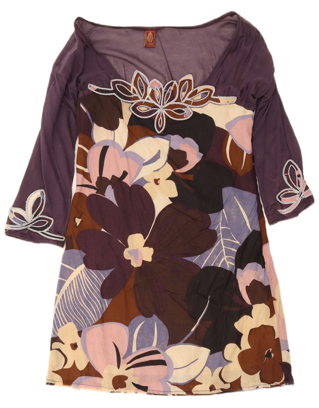 Dondup Damen-Etuikleid mit 3/4-Ärmeln, Größe 44, mittelgroß, mehrfarbig, mit Blumenmuster