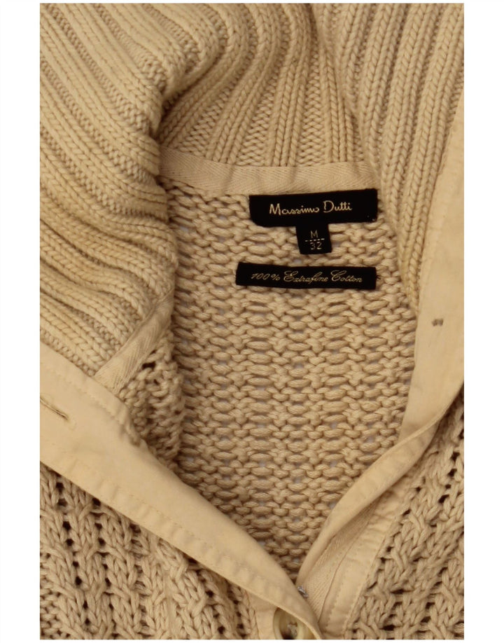 Massimo Dutti Womens Cardigan Sweater UK 12 Medium Beige Cotton