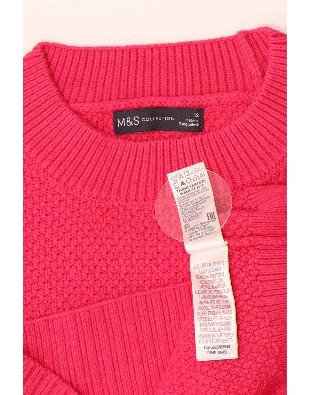Marks & Spencer Womens Turtle Neck Jumper Sweater UK 12 Medium Pink Cotton