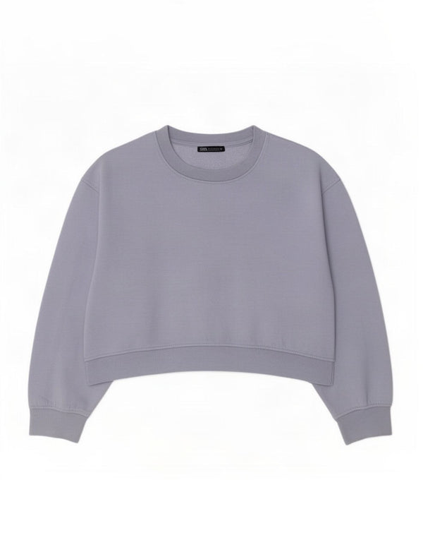 Zara Womens Crop Sweatshirt Jumper UK 16 Large Purple Cotton