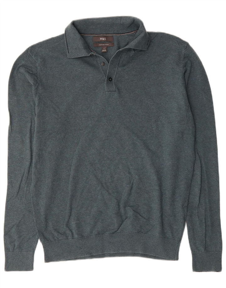 Marks & Spencer Mens Polo Neck Jumper Sweater Medium Green Cotton