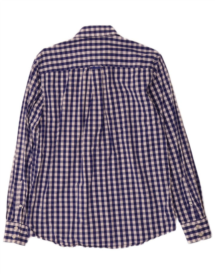 Crew Clothing Мужская рубашка маленького синего цвета в мелкую клетку из хлопка