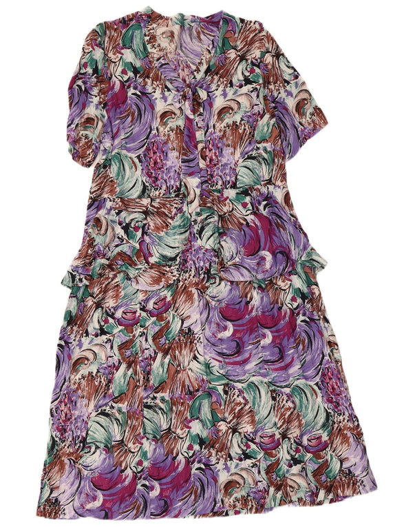 Vintage γυναικείο αφηρημένο μοτίβο Peplum φόρεμα UK 14 Medium πολύχρωμο