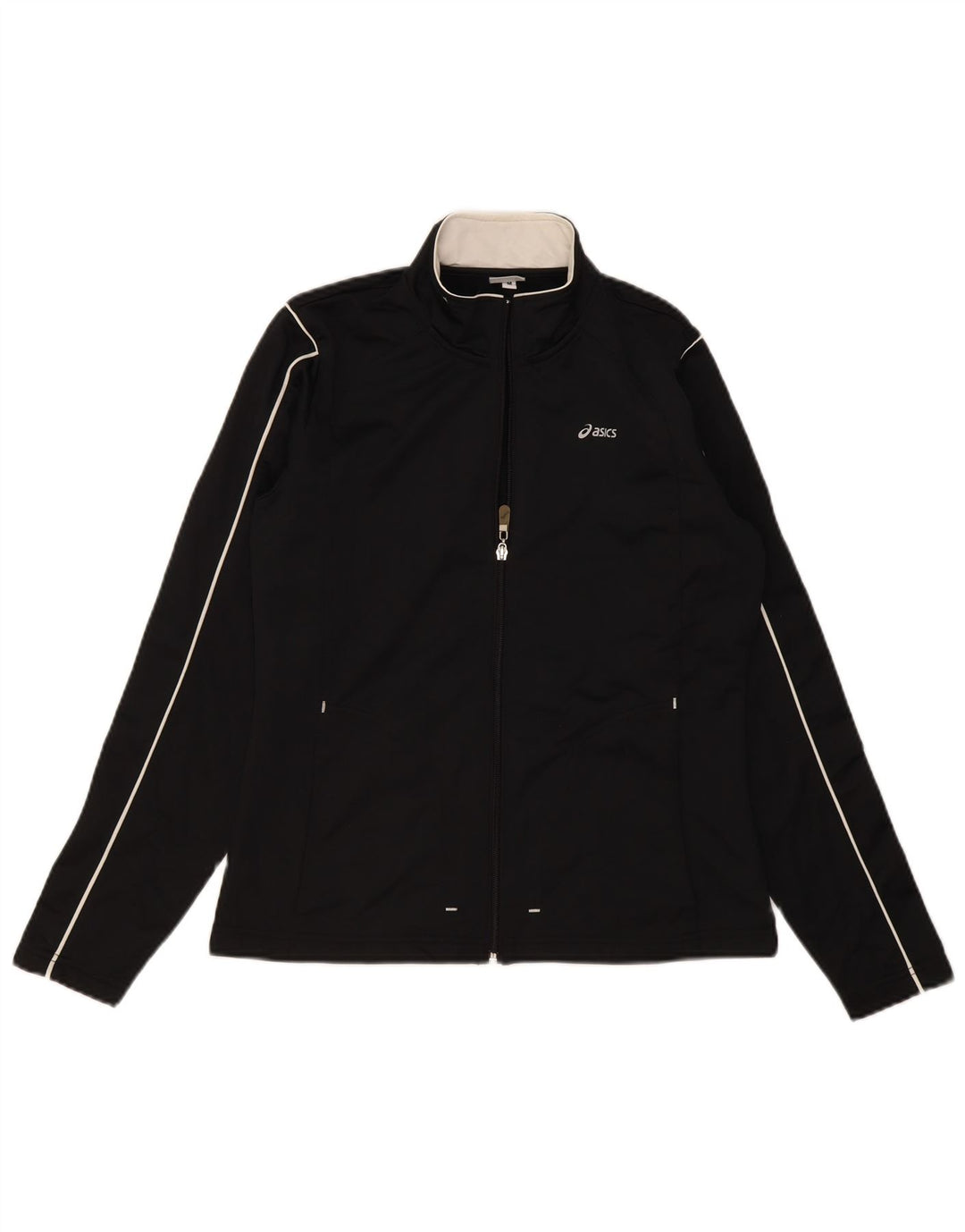 ASICS Womens Tracksuit Top Jacket UK 14 Medium Black Polyester