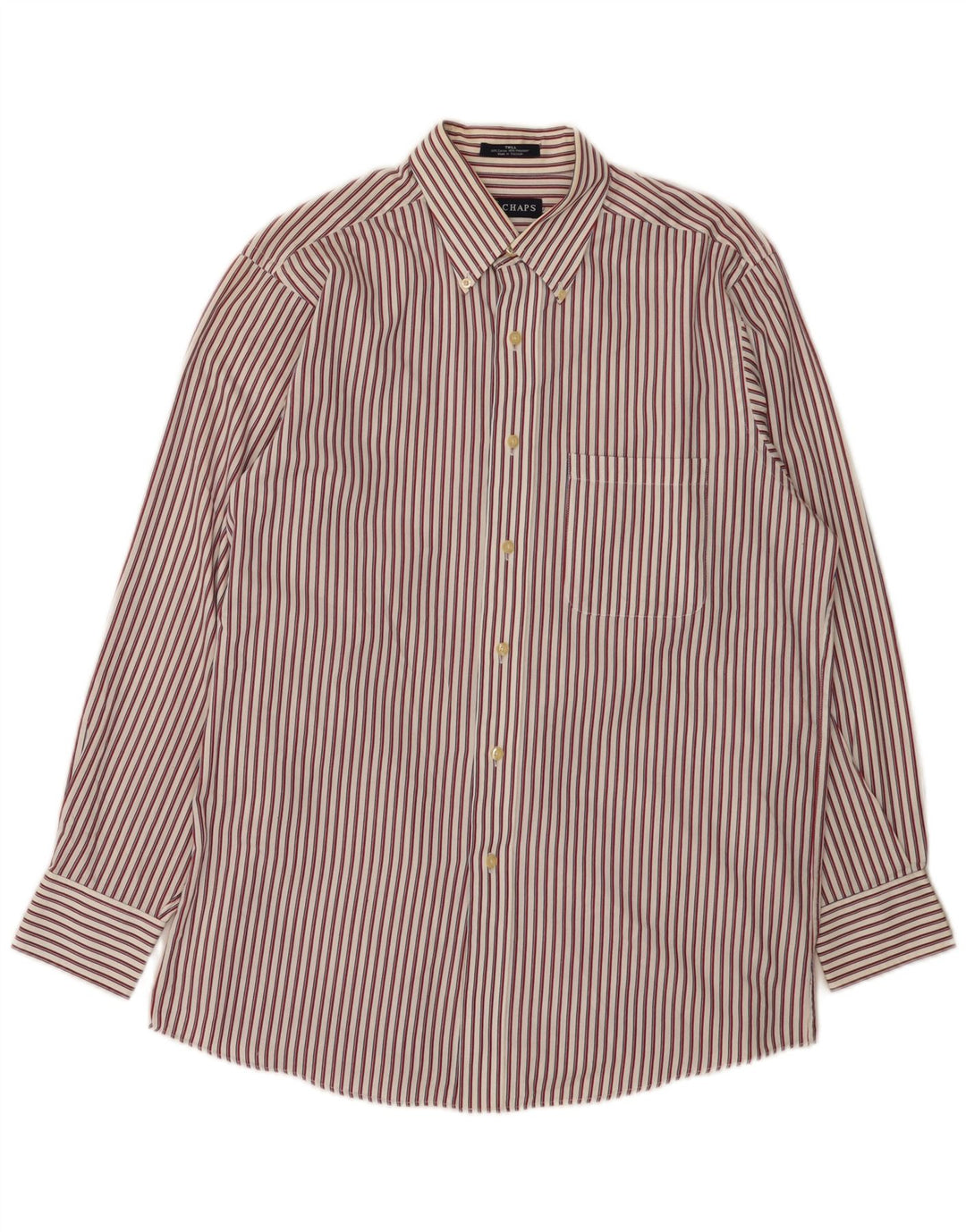 Chaps Mens Flannel Shirt Size 15 1/2 Medium Red Pinstripe Cotton