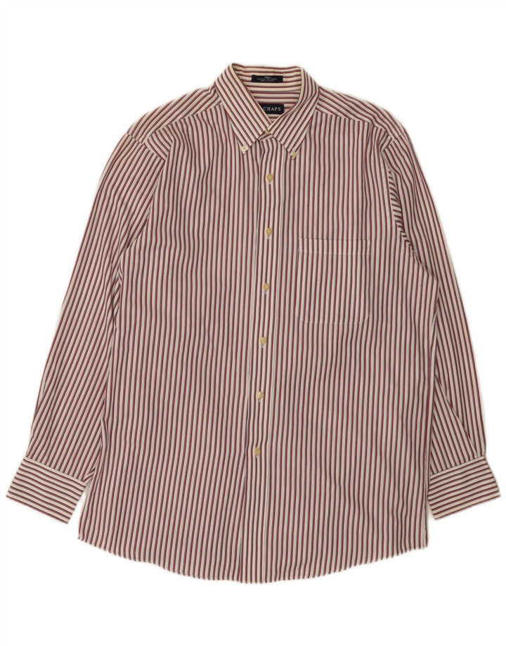 Chaps Mens Flannel Shirt Size 15 1/2 Medium Red Pinstripe Cotton