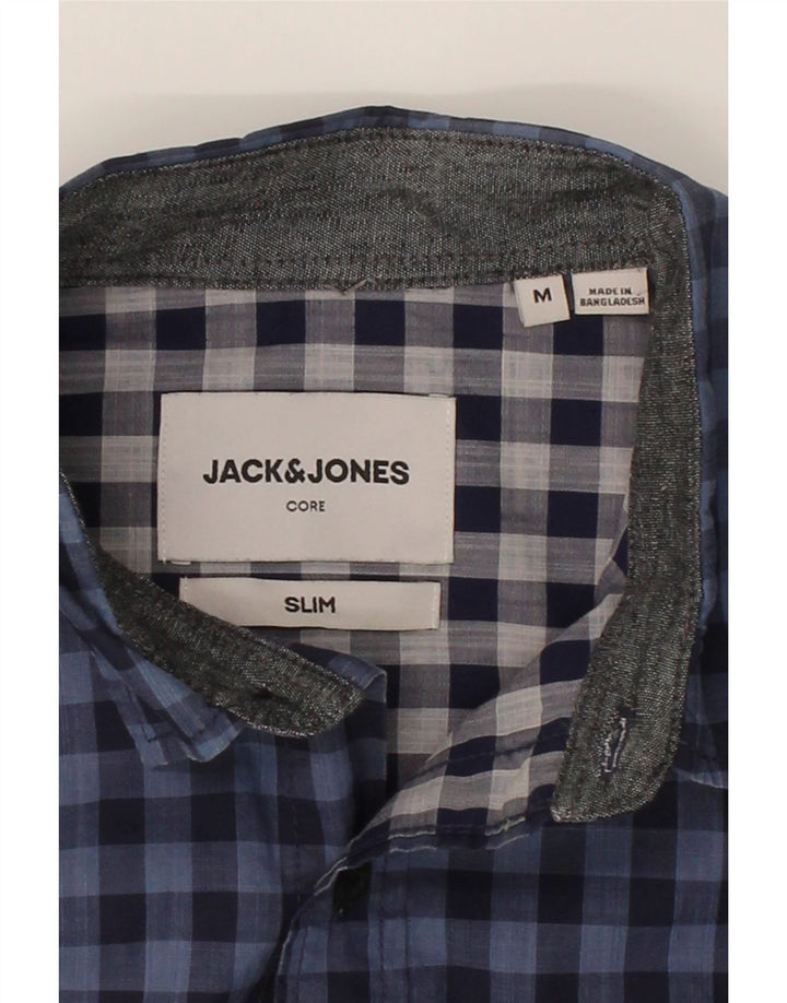 JACK & JONES Mens Slim Shirt Medium Navy Blue Gingham Cotton Vintage Jack & Jones and Second-Hand Jack & Jones from Messina Hembry 