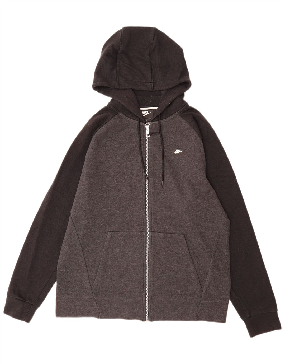 NIKE Mens Zip Hoodie Sweater Medium Grey Colourblock Cotton