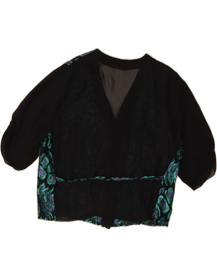 VINTAGE Womens Abstract Pattern Blouse Top UK 14 Medium Black Vintage Vintage and Second-Hand Vintage from Messina Hembry 
