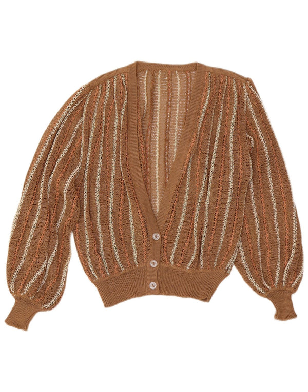 Vintage Womens Cardigan Sweater UK 16 Large Brown Striped