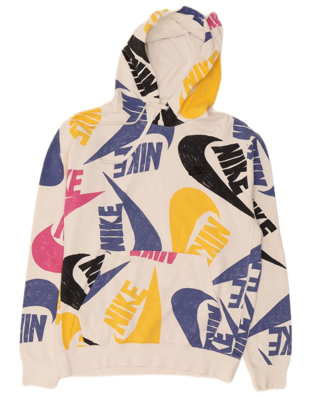 Nike Mens Graphic Hoodie Jumper Medium White Cotton
