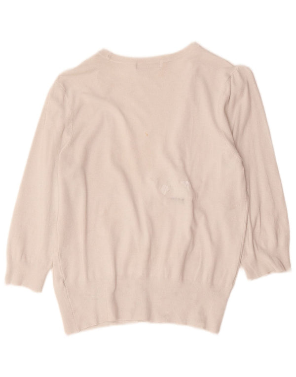 Marks & Spencer Womens 3/4 Sleeve Cardigan Sweater UK 14 Medium Off White