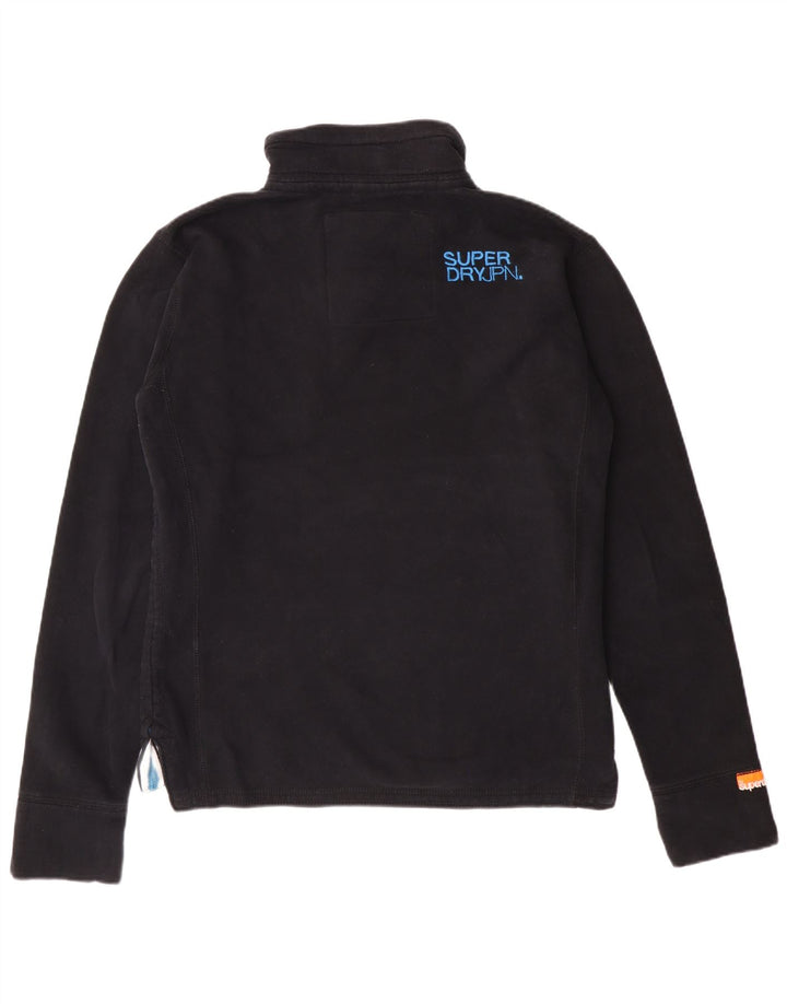 Superdry Mens Button Neck Sweatshirt Jumper Large Black Cotton