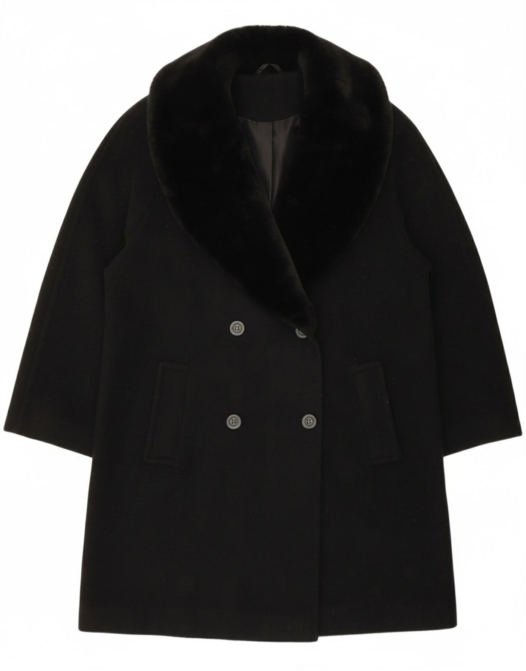 ETAM Womens Oversized Double Breasted Coat UK 14 Medium Black Wool