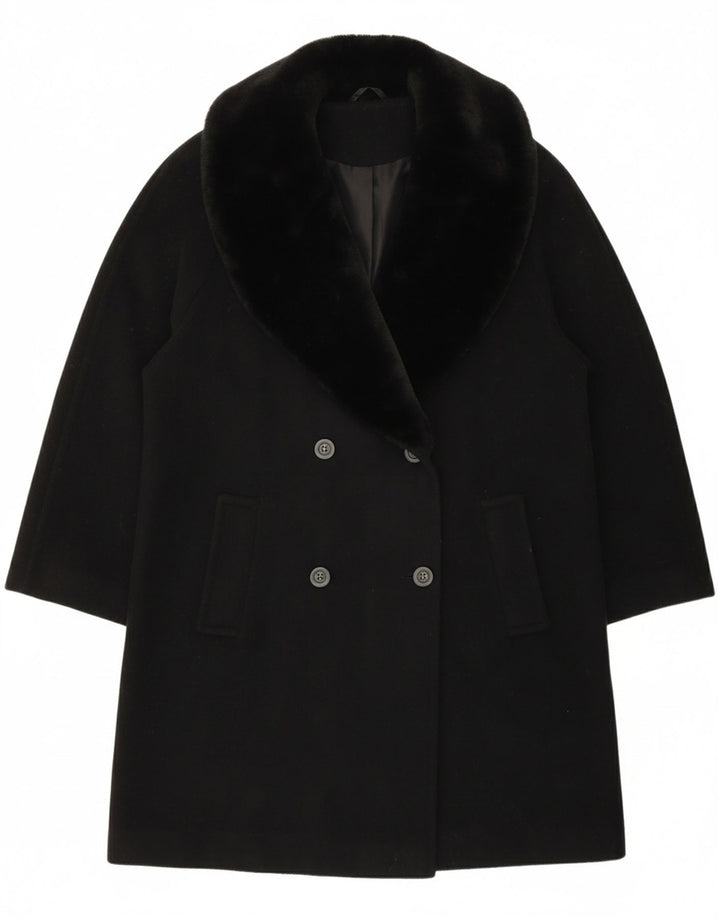 ETAM Womens Oversized Double Breasted Coat UK 14 Medium Black Wool