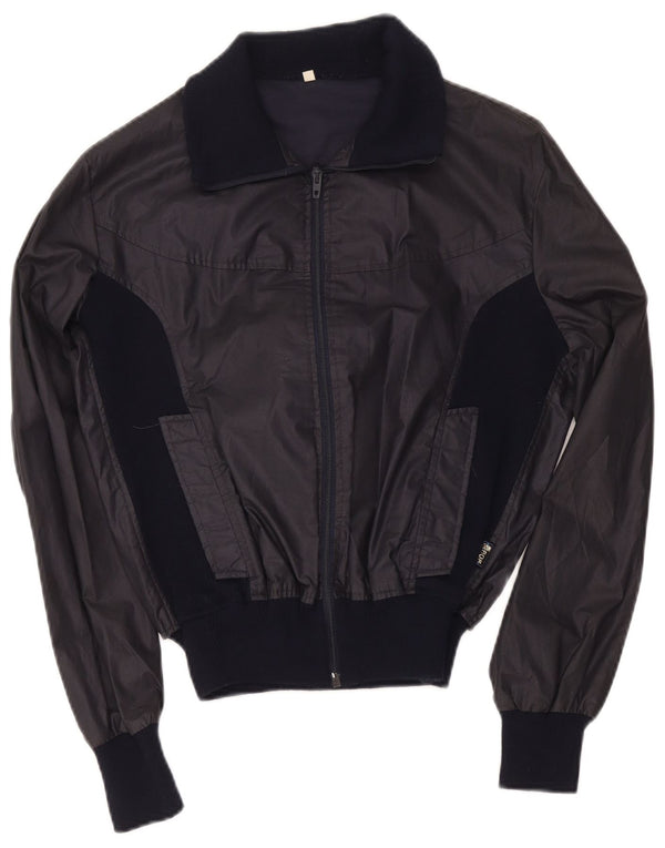 Vintage Womens Bomber Jacket IT 48 XL Navy Blue Colourblock Polyester