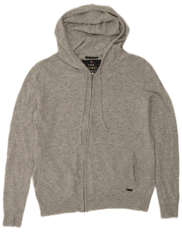 Superdry Womens Hooded Full Zip Cardigan Sweater UK 14 Medium Grey Flecked