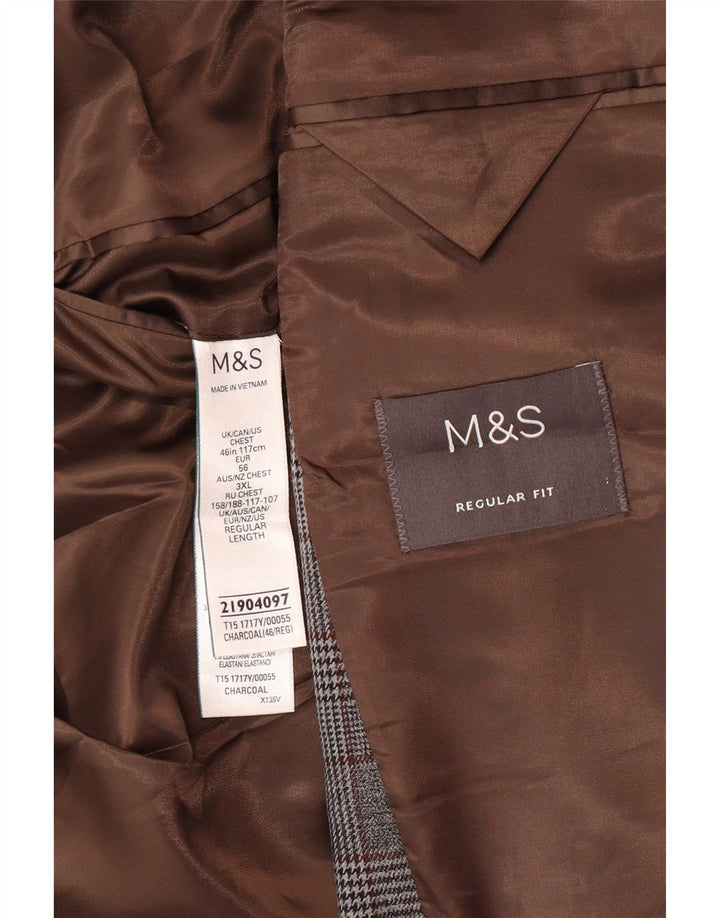 Marks & Spencer Mens 2 Button Blazer Jacket UK 46 3XL Grey Check Polyester
