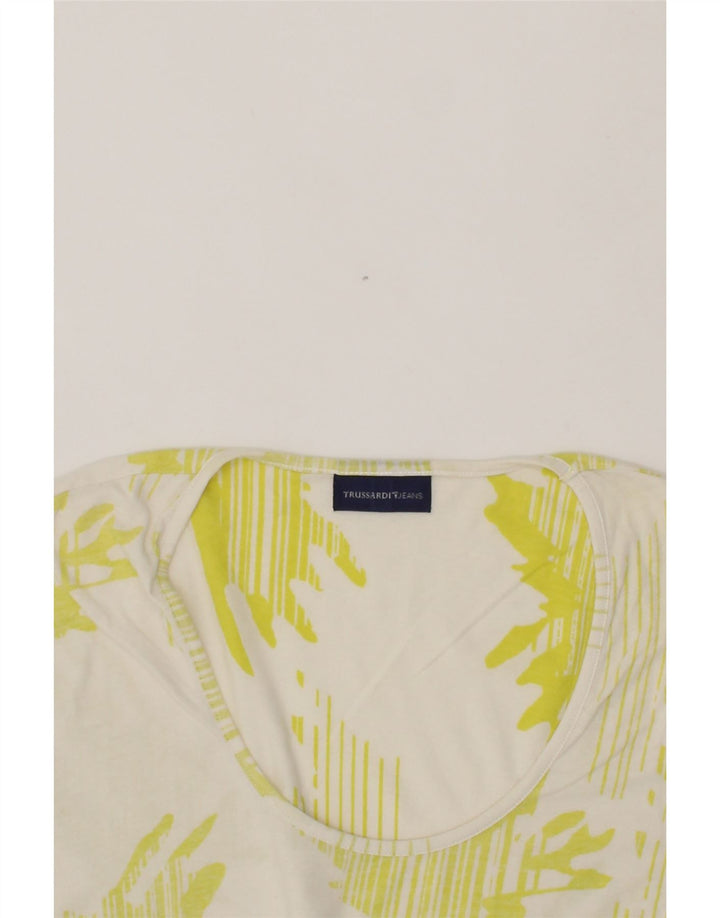 TRUSSARDI JEANS Womens Abstract Pattern T-Shirt Top UK 14 Large White Vintage Trussardi Jeans and Second-Hand Trussardi Jeans from Messina Hembry 