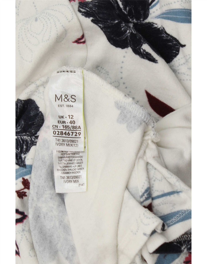 Marks & Spencer Womens Top Long Sleeve UK 12 Medium White Floral Viscose