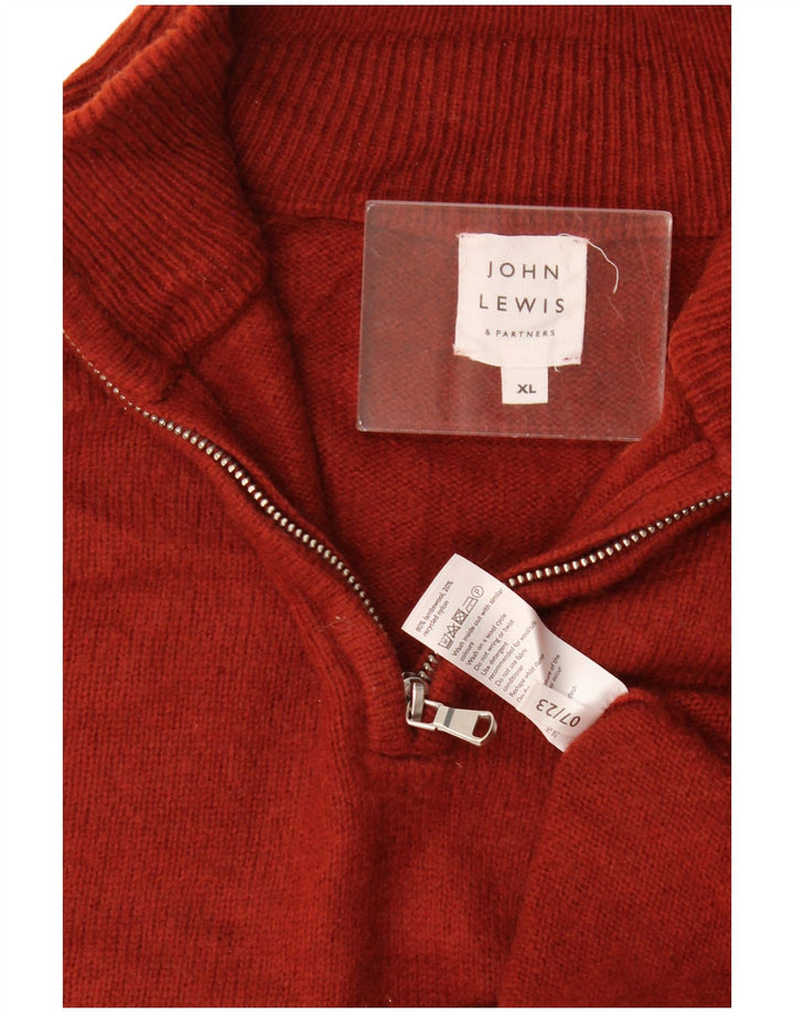 John Lewis Mens Zip Neck Jumper Sweater XL Red Lambswool