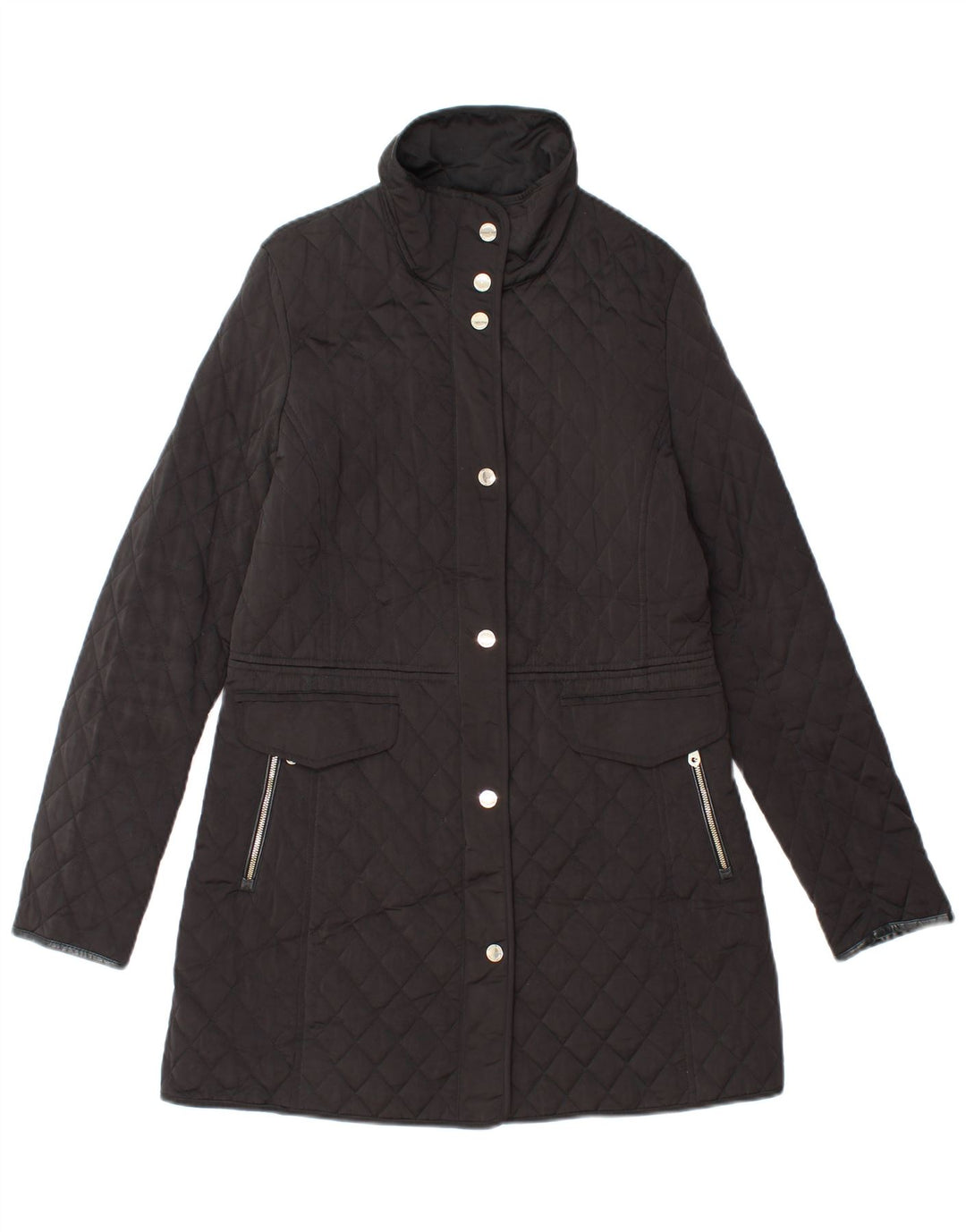 MASSIMO DUTTI Womens Quilted Overcoat UK 10 Small Black Polyester