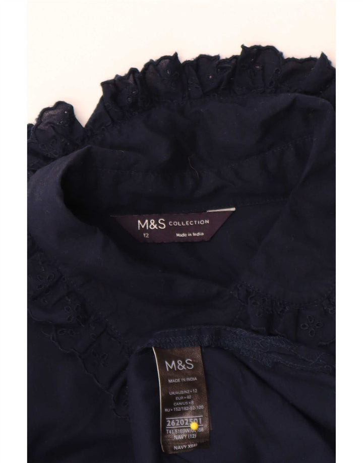 Marks & Spencer Womens Shirt Blouse UK 12 Medium Navy Blue Cotton