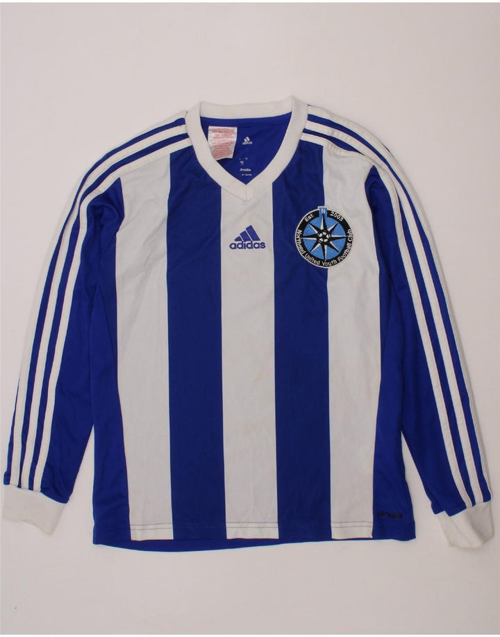 ADIDAS Boys Climalite Graphic Top Long Sleeve 9-10 Years Medium Blue Vintage Adidas and Second-Hand Adidas from Messina Hembry 