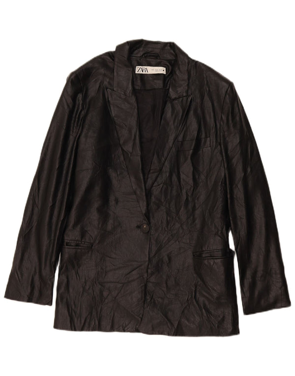 Giacca blazer da donna in ecopelle a 1 bottone Zara UK 18 XL polietilene nero