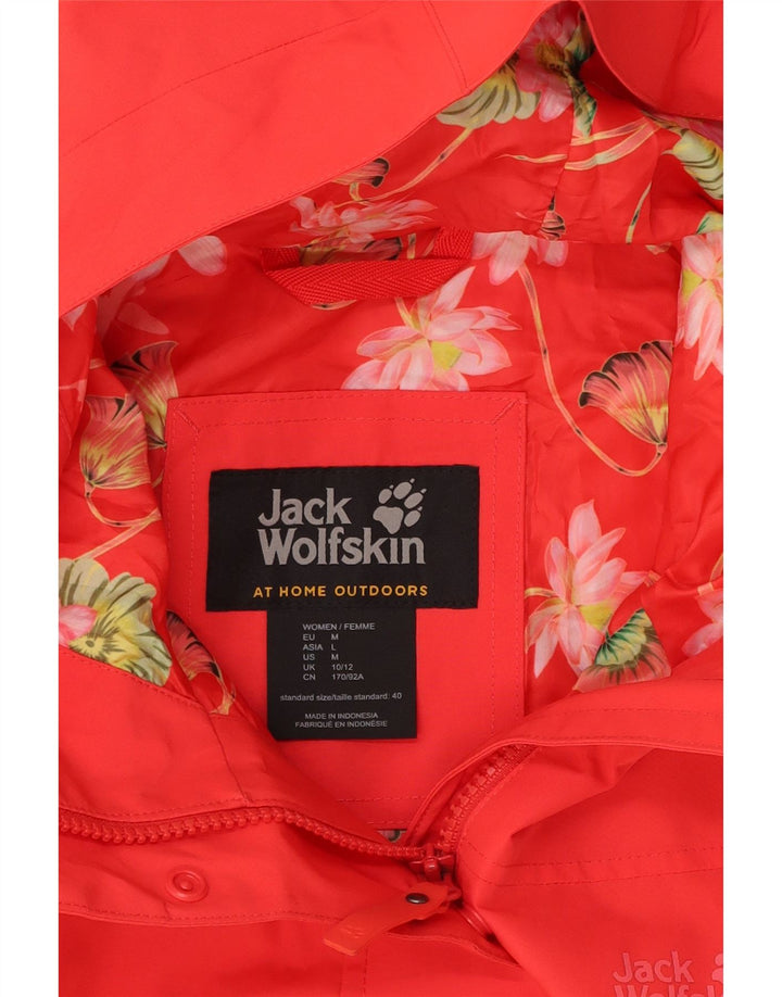 JACK WOLFSKIN Womens Hooded Raincoat UK 10/12 Medium Red Polyester Vintage Jack Wolfskin and Second-Hand Jack Wolfskin from Messina Hembry 
