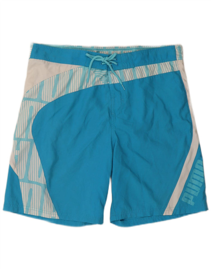 Puma Mens Graphic Swimming Shorts Medium Blue Colourblock Polyester