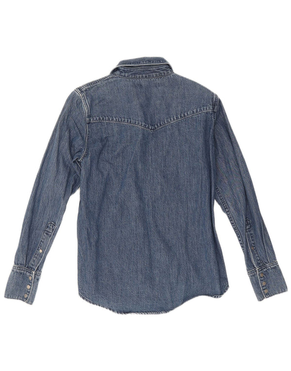 Camisa jeans feminina Calvin Klein Jeans UK 6 XS azul marinho algodão colorblock