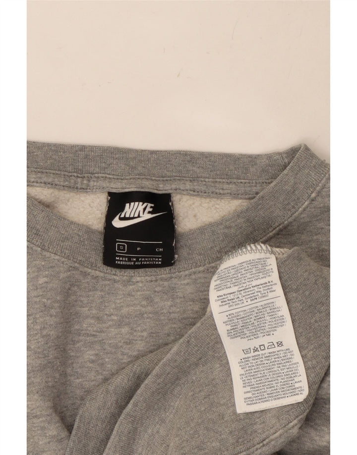 NIKE Womens Oversized Crop Sweatshirt Jumper UK 10 Small Grey Cotton