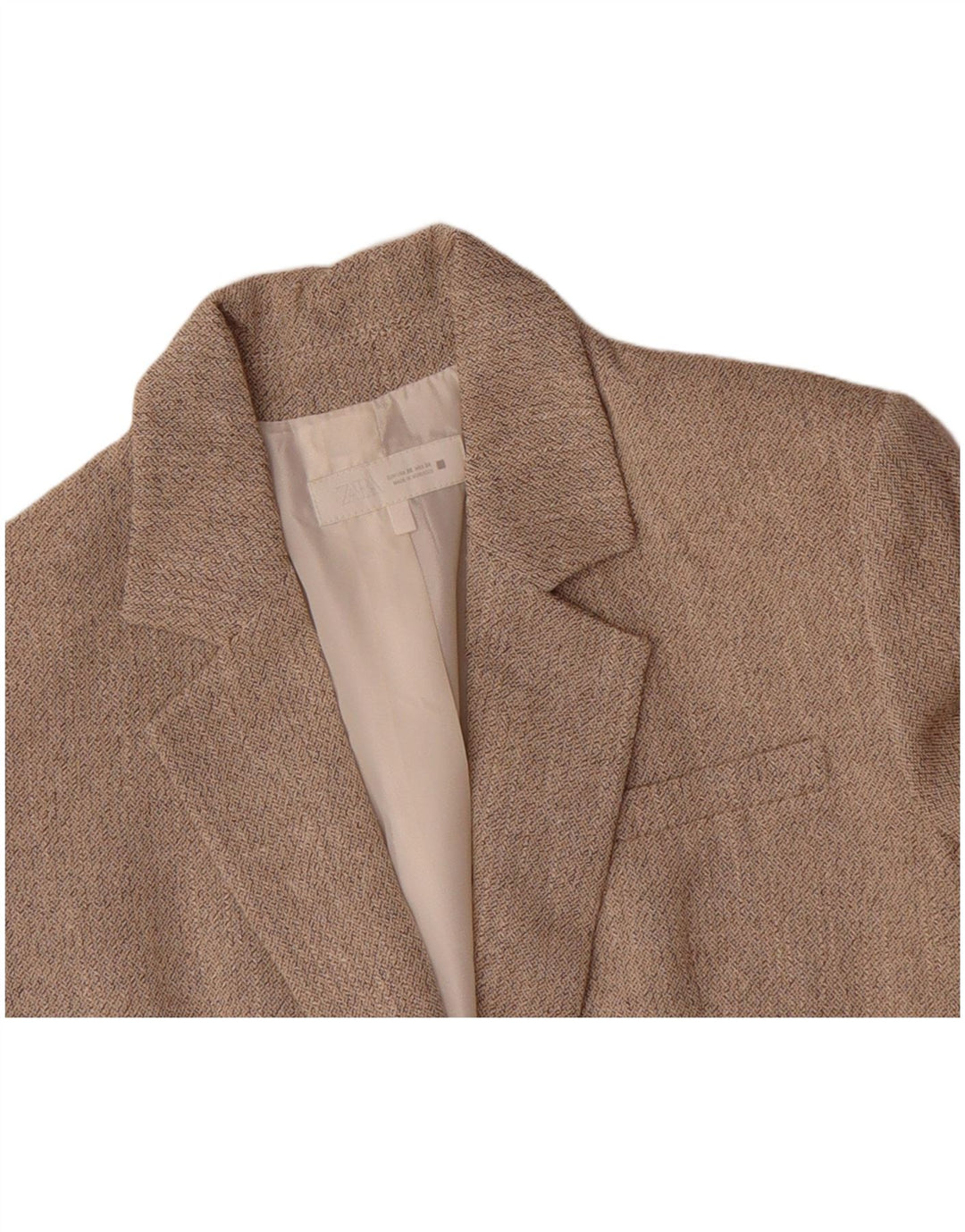 ZARA Womens Oversized 2 Button Blazer Jacket UK 6 XS Beige Polyester