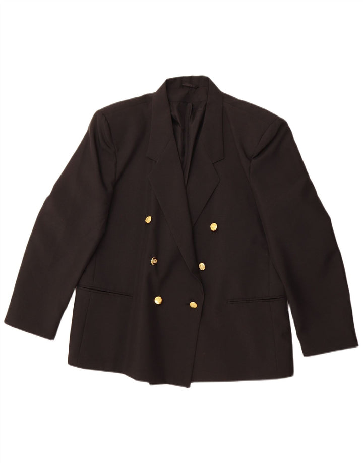 VINTAGE Womens Double Breasted Blazer Jacket UK 18 XL Black
