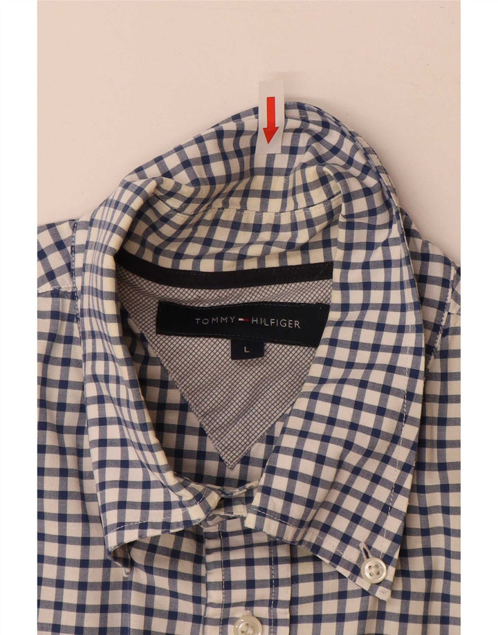 Tommy Hilfiger Mens Shirt Large Blue Gingham Cotton